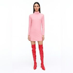 NSR LONG SLEEVE SHINNY  RIBBED TURTLENECK DRESS IN DUSTY PINK NWOT